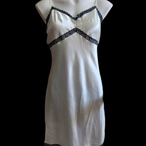 Elegant White Slip Dress with Black Lace Trim